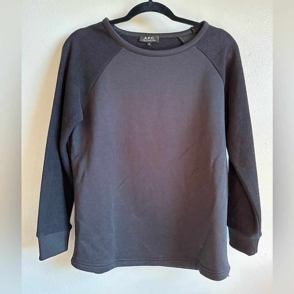 A. P. C. Long Sleeve Black Crewneck Sweatshirt Top Size Medium